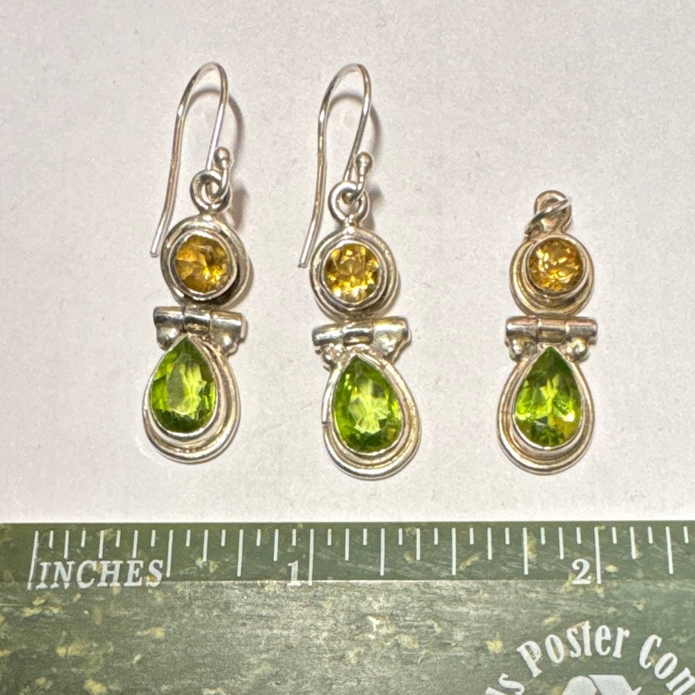 Peridot and Citrine Pendant & Earring Set, 925 Sterling Silver